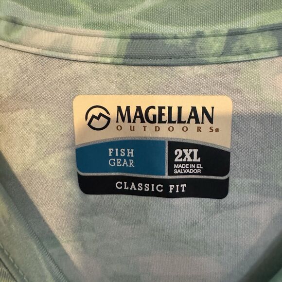 Magellan Outdoors Scale Tech 2XL Long Sleeve T-Shirt Blue Green Camo Fish Gear - Picture 4 of 8